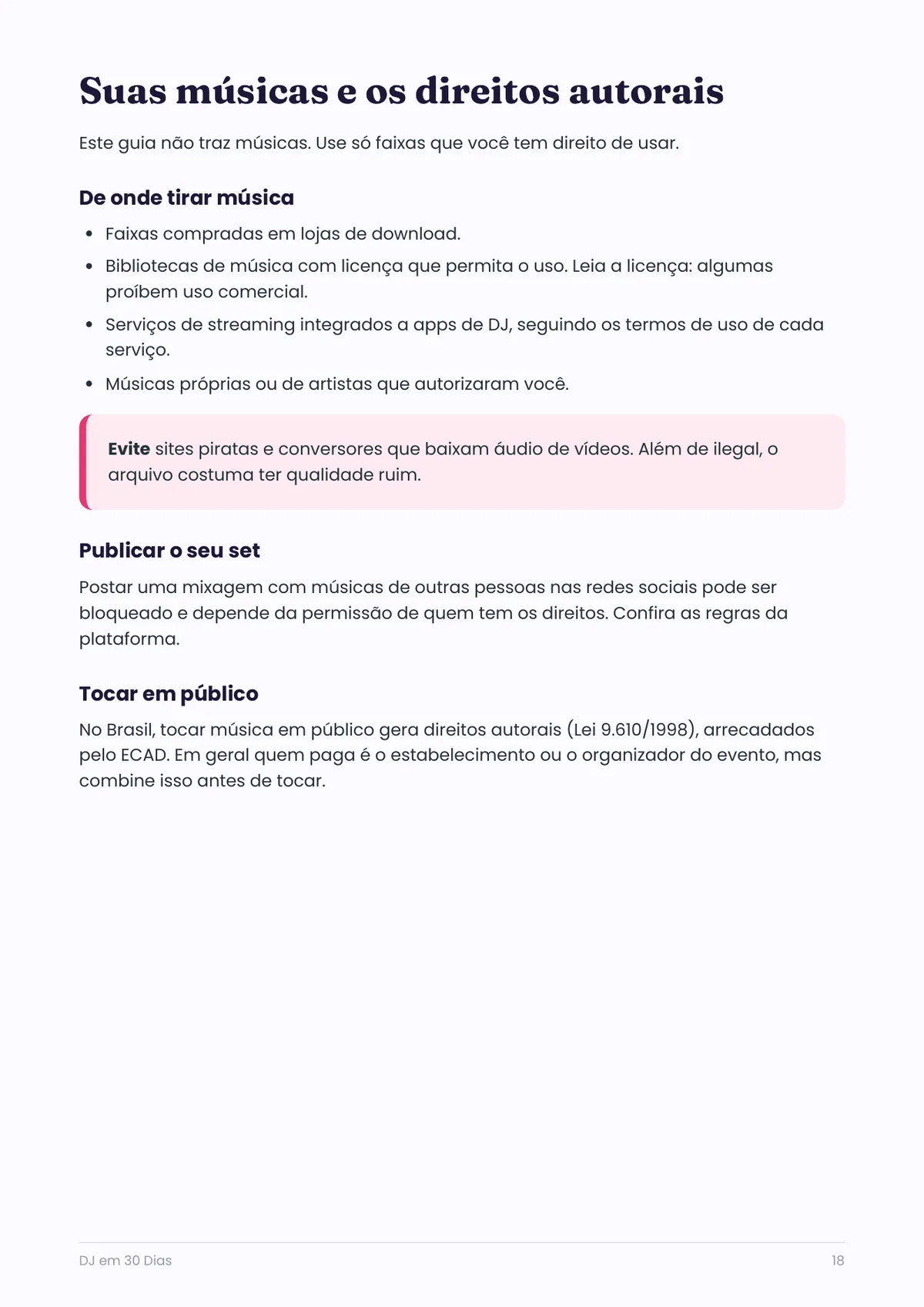 Página real do PDF DJ em 30 Dias: direitos autorais